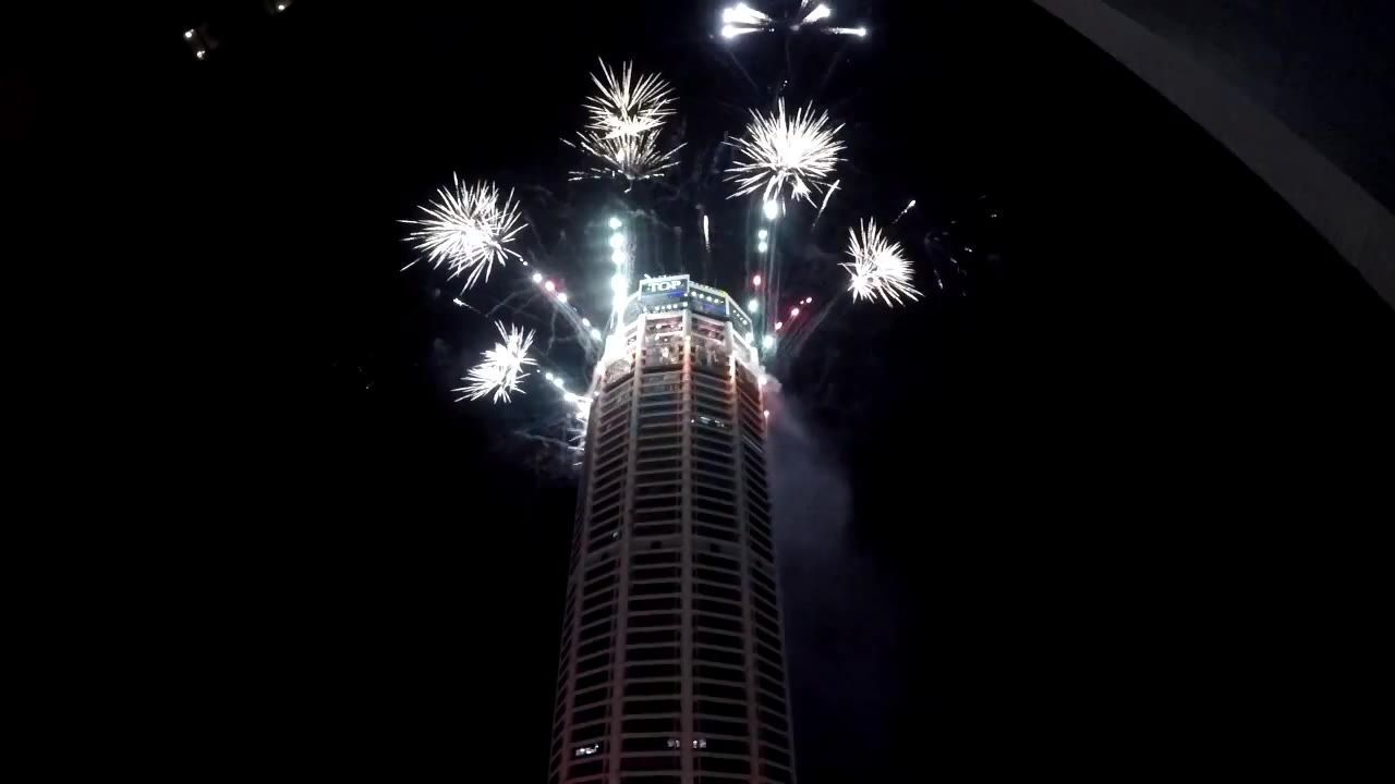 Fireworks from the top of the tower, Penang Chap Goh Meh
